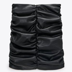 ZARA Draped Black Faux Leather Skirt size small